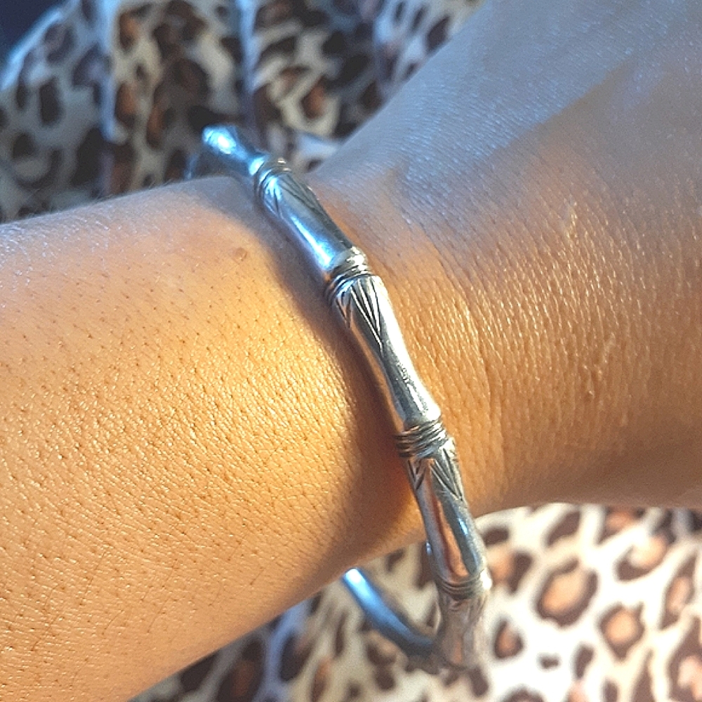 Solid Silver Handmade Bamboo Design Bangle
